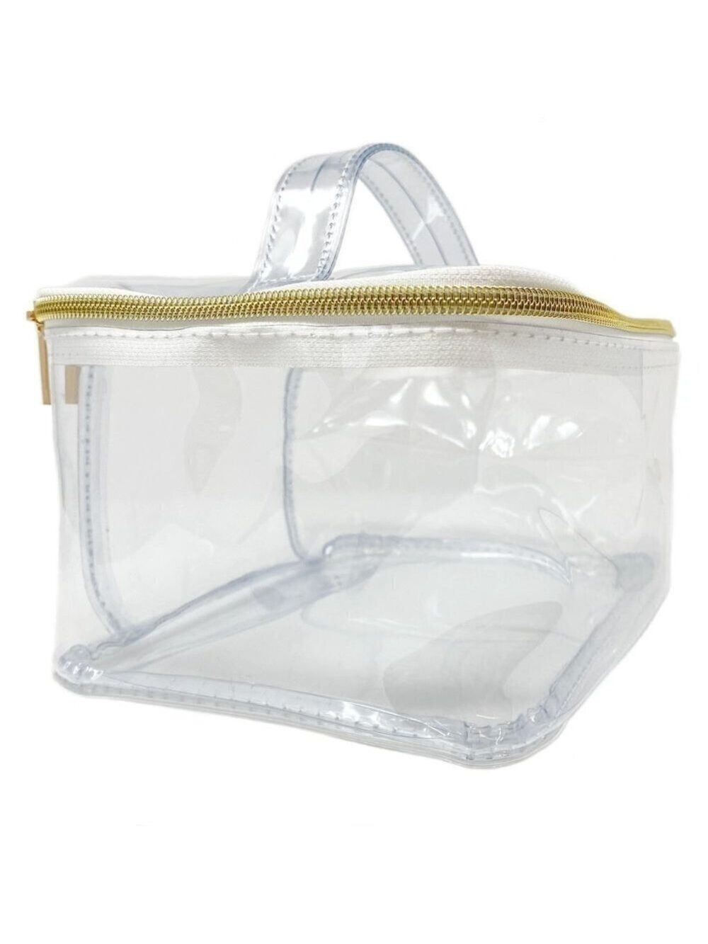 Transparent Cosmetic bag with gold zipper and top handle